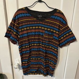 Carbon Multicolor Patterned V-Neck Pocket T-Shirt